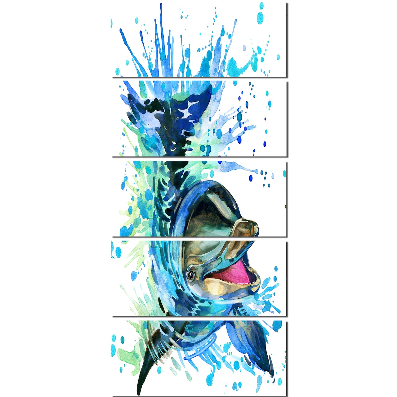 Designart - Large Blue Dolphin Watercolor - Contemporary Animal Art Canvas